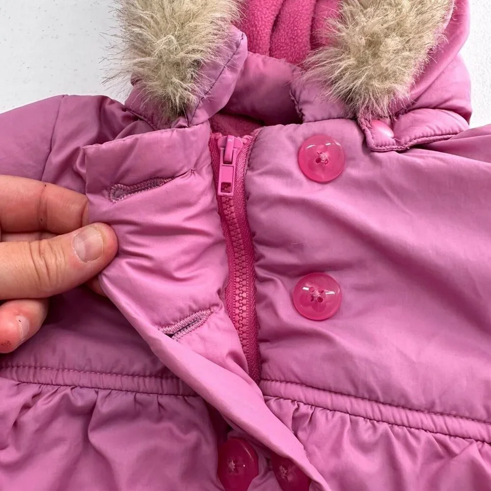 The Childrens Place 3-6M Pink Infant Coat Faux Fur‎ Trim Hood  Winter Jacket